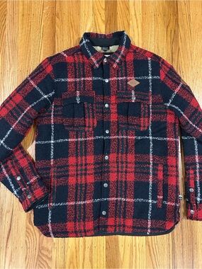 Picture Organic Bemidji Jacket Men's Medium M RED PLAID boucle, fleece interior